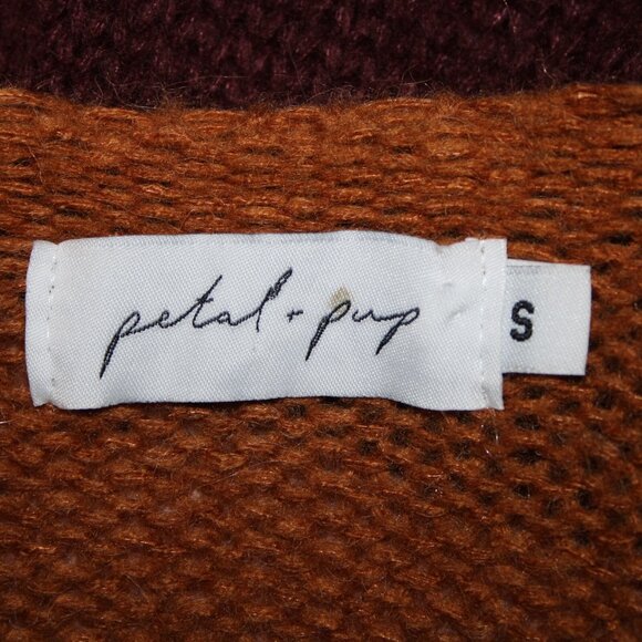 Petal Pup Sz S Camel Burgundy Striped Multicolor Acrylic Wool Knit Wrap Sweater - Picture 10 of 14